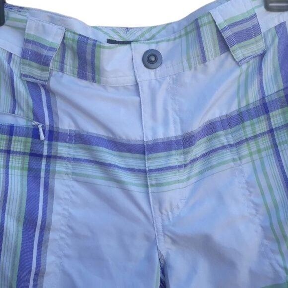 Cabela's Shorts Activewear Plaid UPF50 Sports Bermuda White Purple Green Sz 10 - Picture 7 of 8
